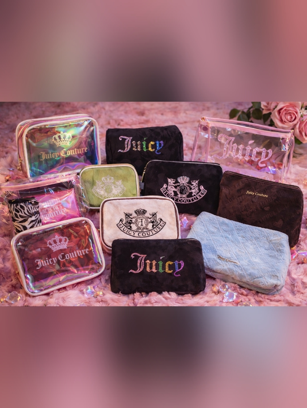 Juicy Couture Cosmetic Bag / Makeup Bag Collection Lot of 10 – Mostly New